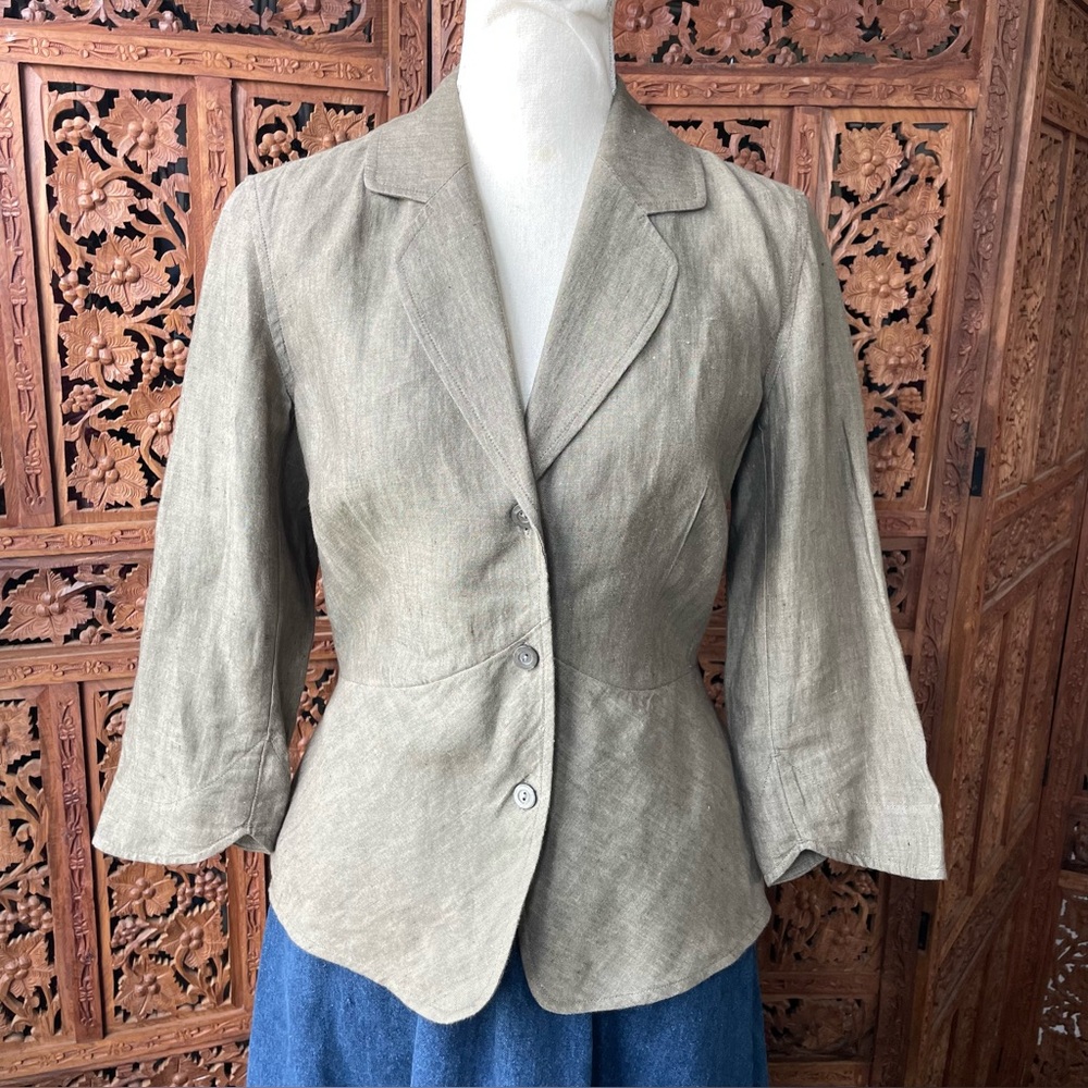 J Jill Vintage 90s retro Olive Green Linen Tailored Jacket dressy blazer